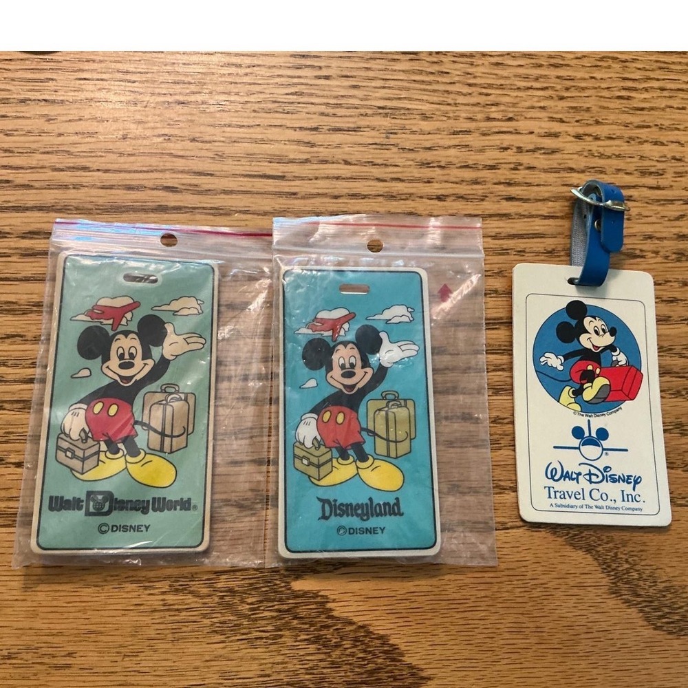 Vintage Disney Mickey Mouse Luggage Tag Lot Walt Disney World Disneyland 3pc